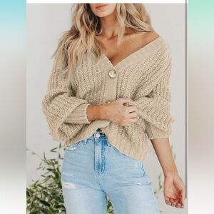 Chunky Knit Open Front Sweater Long Sleeve Button Loose Short Cardigan
8094